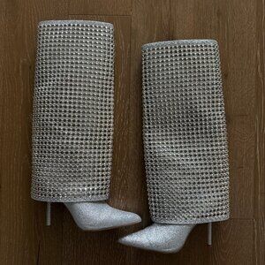 Gianni Bini TinselLOWRY Glitter Rhinestone Fold Over Stiletto Tall Boot